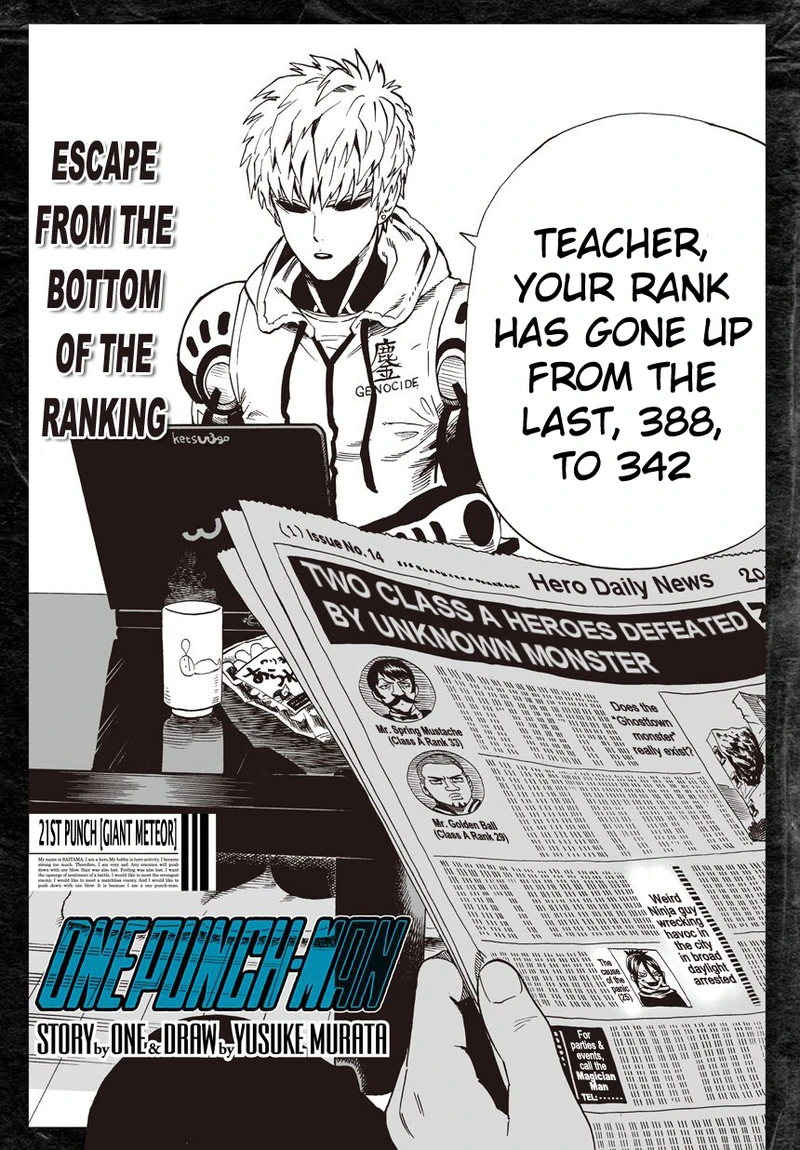 One Punch Man Manga Chapter 21 page 1 - Giant Meteor scene