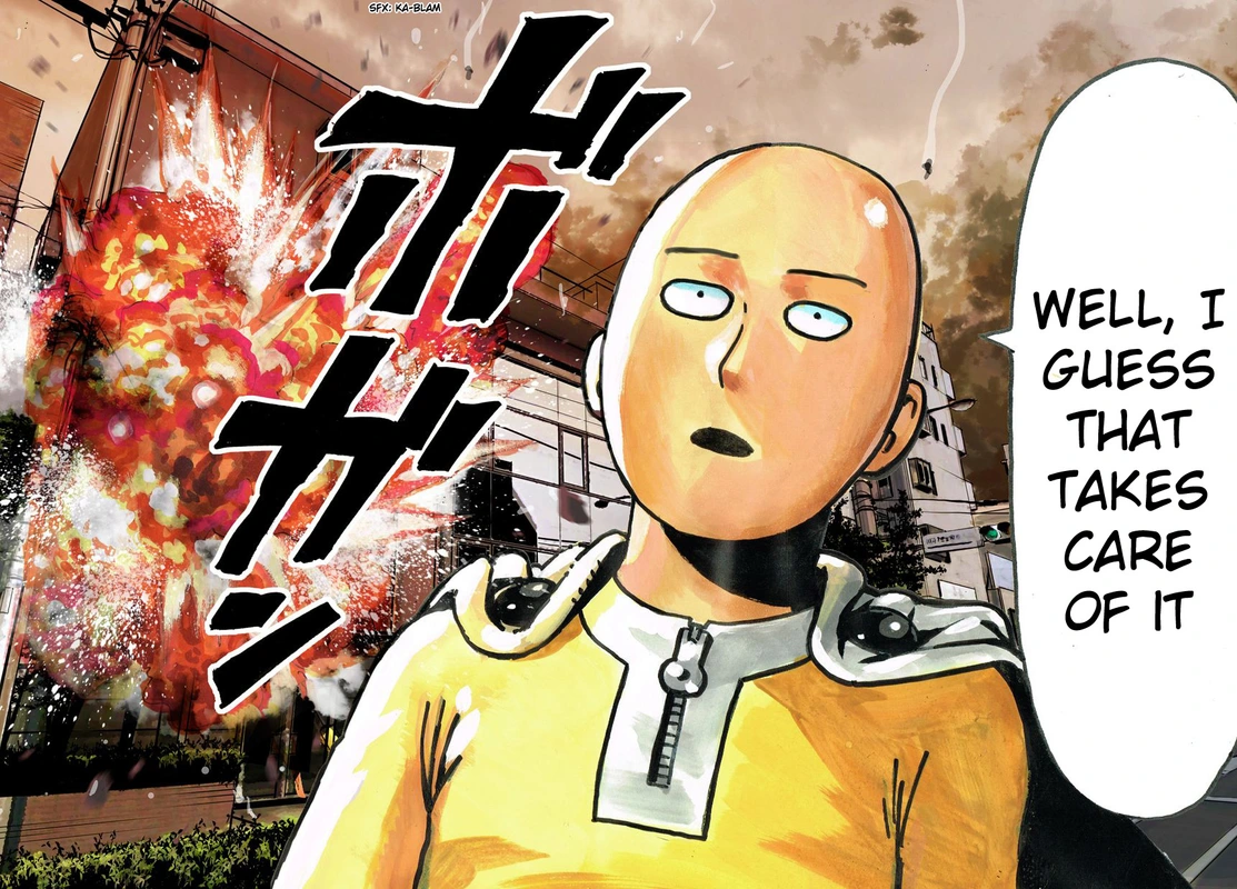 One Punch Man Manga Chapter 21 page 114 - Giant Meteor scene
