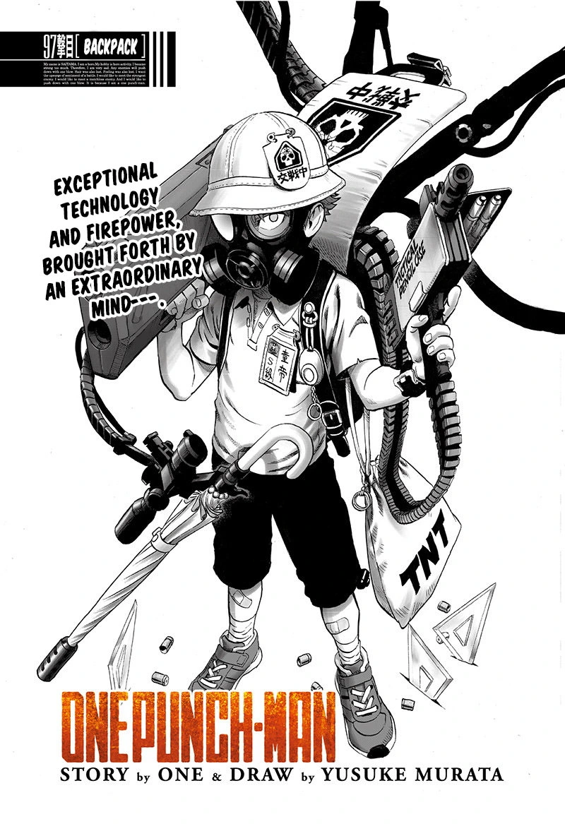 One Punch Man Manga Chapter 97 page 1 - Backpack scene
